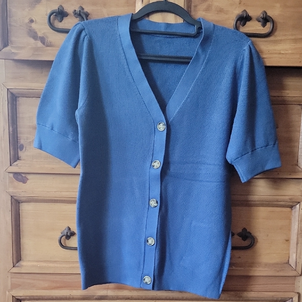 Blue Women's Short Sleeve Cardigan